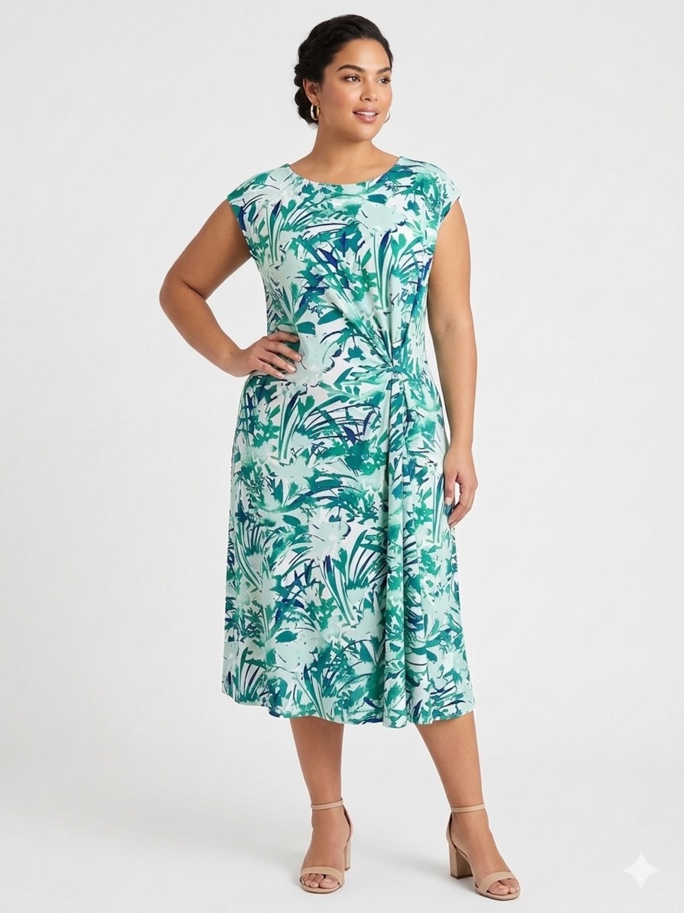 Lane Bryant Gaby Skye Midi Dress Plus Sz 18/20 Blue and Green Sleeveless Drape